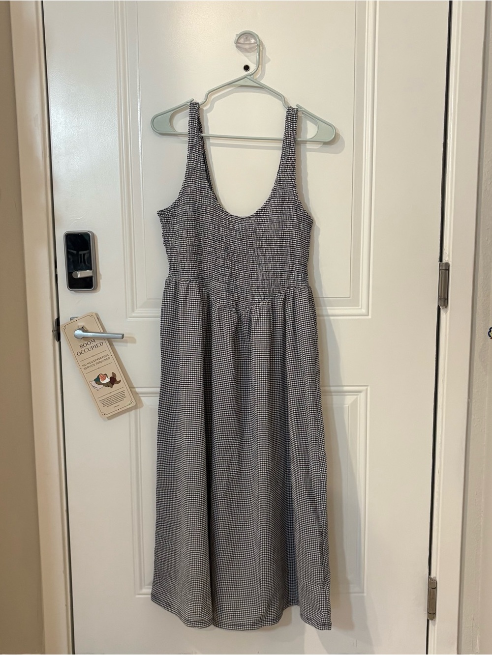 Old Navy Black and White Gingham Smocked Midi Dress